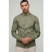 Langärmliges Slim-Fit Basic Hemd mit Kragen - Khaki - M, Khaki von boohooman