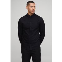 Langärmliges Slim-Fit Oxford-Hemd mit Knopfleiste - Schwarz - M, Schwarz Langärmliges Slim-Fit Oxford-Hemd mit Knopfleiste - Schwarz - M, Schwarz von boohooman