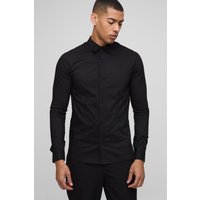 Langärmliges Stretch-Fit Basic Hemd mit Kragen - Schwarz - XL, Schwarz Langärmliges Stretch-Fit Basic Hemd mit Kragen - Schwarz - XL, Schwarz von boohooman