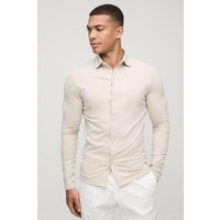 Langärmliges Stretch-Hemd aus Jersey - Grau - M, Grau von boohooman