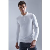 Langärmliges Strick-Poloshirt mit Knopfleiste von boohooman