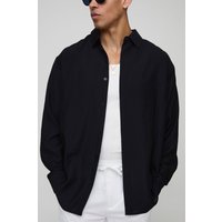 Langärmliges Super Oversize Viskose-Hemd in Knitteroptik - Schwarz - S, Schwarz von boohooman