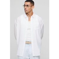 Langärmliges Super Oversize Viskose-Hemd in Knitteroptik - Weiß - XL, Weiß von boohooman