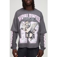 Langärmliges T-Shirt in Waffeloptik - Grau - S, Grau von boohooman