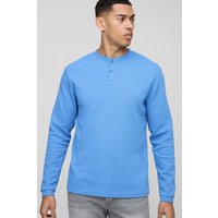 Langärmliges T-Shirt in Waffeloptik mit Knopfleiste - Blau - M, Blau Langärmliges T-Shirt in Waffeloptik mit Knopfleiste - Blau - M, Blau von boohooman