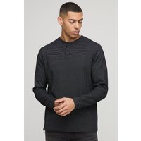Langärmliges T-Shirt in Waffeloptik mit Knopfleiste - Schwarz - XL, Schwarz Langärmliges T-Shirt in Waffeloptik mit Knopfleiste - Schwarz - XL, Schwarz von boohooman