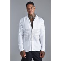 Langärmliges Viskose-Hemd mit Text-Print - Weiß - M, Weiß von boohooman