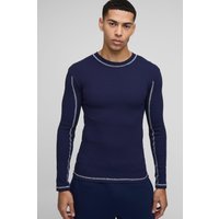 Langärmliges geripptes Muscle-Fit T-Shirt mit Kontrast-Naht - Blau - L, Blau Langärmliges geripptes Muscle-Fit T-Shirt mit Kontrast-Naht - Blau - L, Blau von boohooman