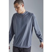 Langärmliges geripptes Oversize Ottoman T-Shirt - Blau - L, Blau Langärmliges geripptes Oversize Ottoman T-Shirt - Blau - L, Blau von boohooman