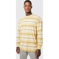 Langärmliges gestreiftes Oversize Ofcl T-Shirt - Gelb - S, Gelb von boohooman