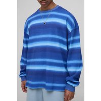 Langärmliges gestreiftes Oversize T-Shirt in Waffeloptik - Blau - S, Blau Langärmliges gestreiftes Oversize T-Shirt in Waffeloptik - Blau - S, Blau von boohooman