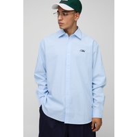 Langärmliges gestreiftes Super Oversize Hemd mit Man-Stickerei - Blau - XS, Blau Langärmliges gestreiftes Super Oversize Hemd mit Man-Stickerei - Blau - XS, Blau von boohooman