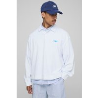 Langärmliges kastiges Oversize Frottee-Poloshirt mit Man-Stickerei - Weiß - XS, Weiß von boohooman