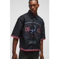 Langärmliges kastiges Oversize Hemd mit Skorpion-Print - Schwarz - M, Schwarz von boohooman