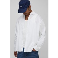 Langärmliges kastiges Oversize Hemd mit Stickerei - Weiß - XS, Weiß von boohooman