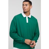 Langärmliges kastiges Oversize Kontrast-Poloshirt - Grün - XL, Grün von boohooman