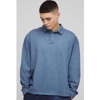 Langärmliges kastiges Oversize Poloshirt - Blau - XS, Blau von boohooman