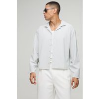 Langärmliges kastiges Oversize Seersucker-Hemd mit Streifen - Grau - XS, Grau von boohooman