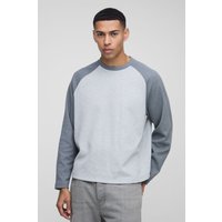 Langärmliges kastiges Oversize T-Shirt in Waffeloptik von boohooman