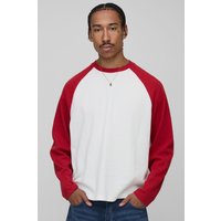 Langärmliges kastiges Oversize T-Shirt in Waffeloptik von boohooman