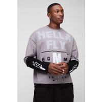 Langärmliges kastiges Oversize T-Shirt mit Print - Grau - L, Grau von boohooman