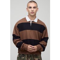 Langärmliges kastiges gestreiftes Oversize Rugby-Poloshirt - Schwarz - XL, Schwarz von boohooman