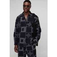 Langärmliges super Oversize Hemd mit Stickerei - Schwarz - M, Schwarz von boohooman