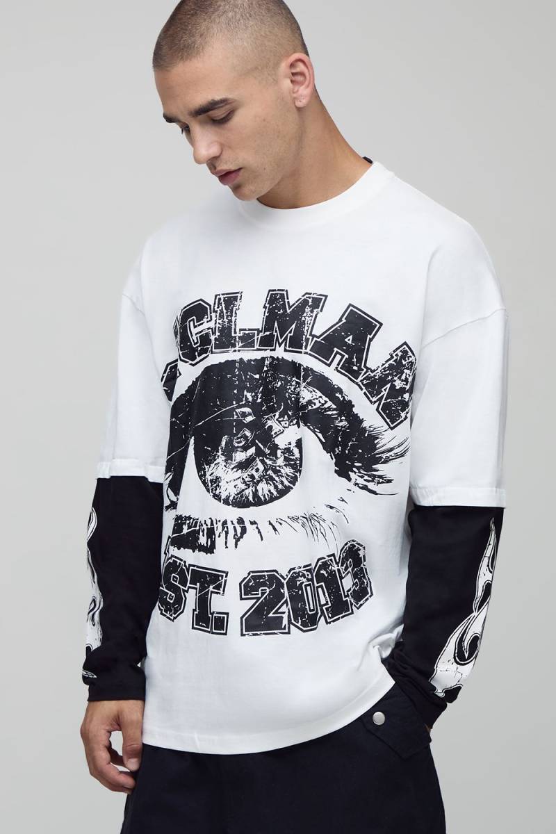 Langärmliges weißes Oversize Official Man T-Shirt von boohooman