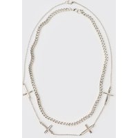 Mehrlagige Kette mit Kreuz-Anhängern - Silber - ONE SIZE, Silber von boohooman