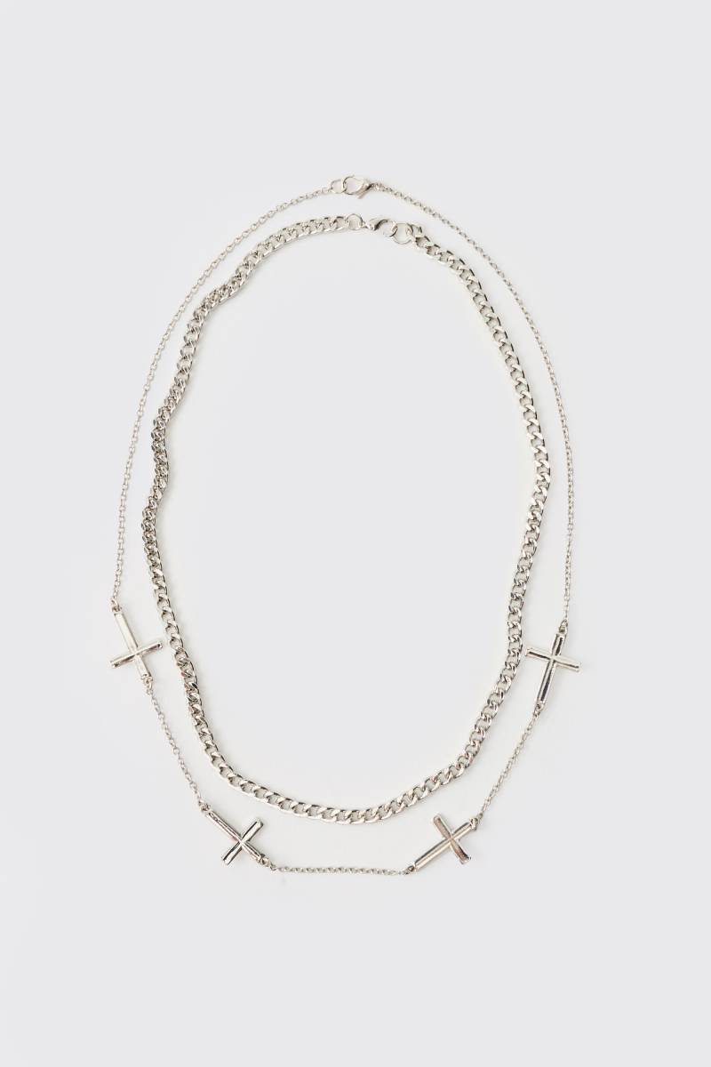 Mehrlagige Kette mit Kreuz-Anhängern - Silber - ONE SIZE, Silber von boohooman