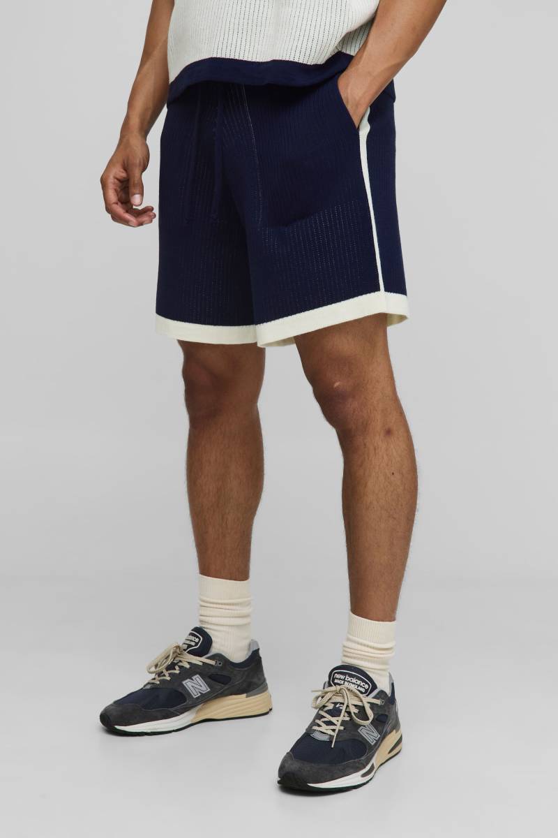 Lockere, gerippte Man-Shorts - Blau - XS, Blau von boohooman