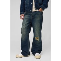 Lockere Bootcut-Jeans mit Antik-Waschung und Riss am Knie von boohooman