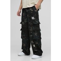 Lockere Camouflage Cargo-Hose mit Twill-Applikation - Khaki - 30R, Khaki von boohooman