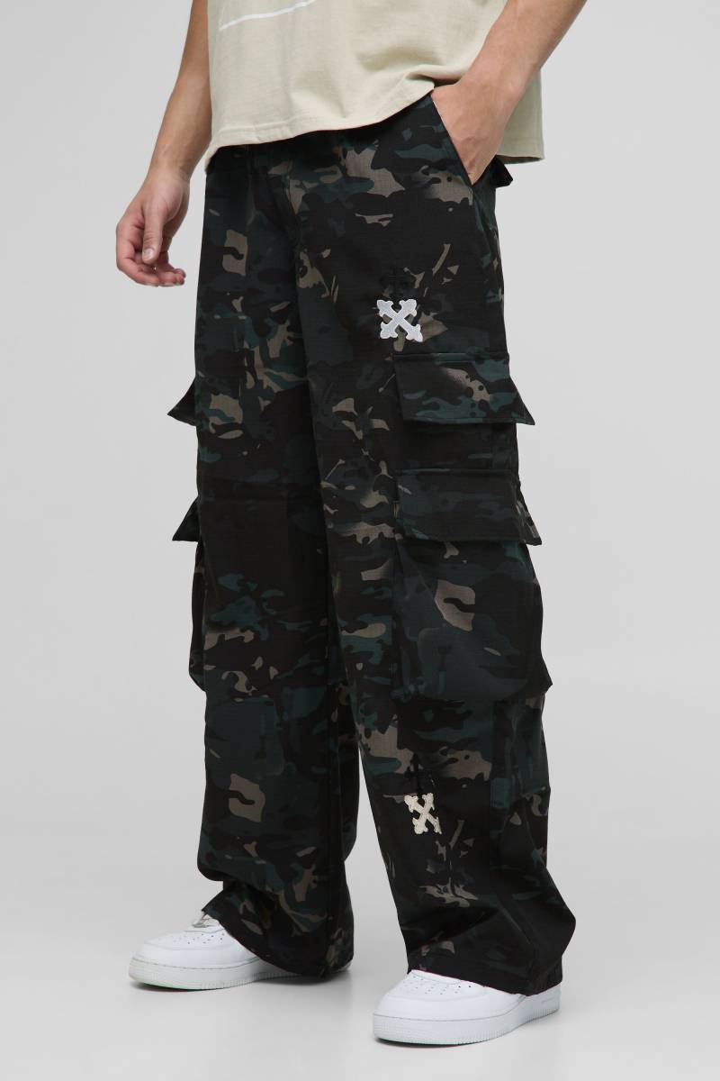 Lockere Camouflage Cargo-Hose mit Twill-Applikation - Khaki - 30R, Khaki von boohooman