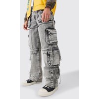 Lockere Cargo-Jeans mit Taschen und Acid-Waschung von boohooman