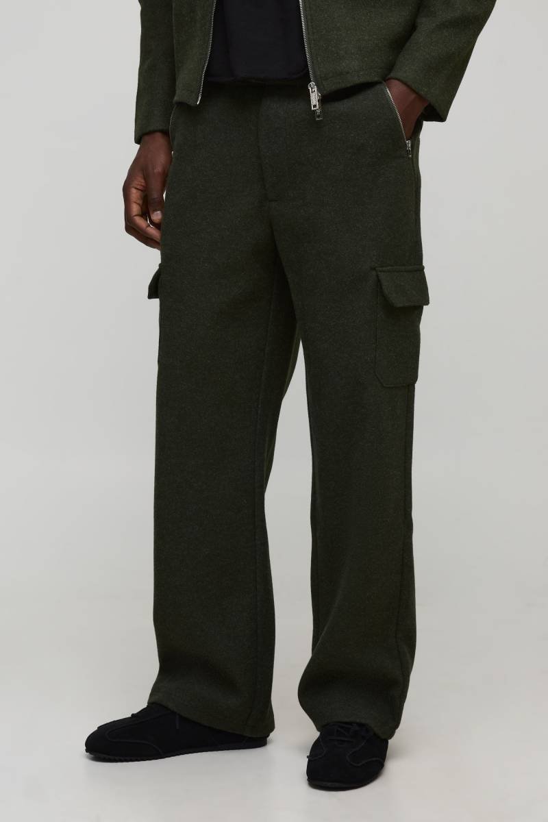 Lockere Hose in Wolloptik - Khaki - 28, Khaki von boohooman