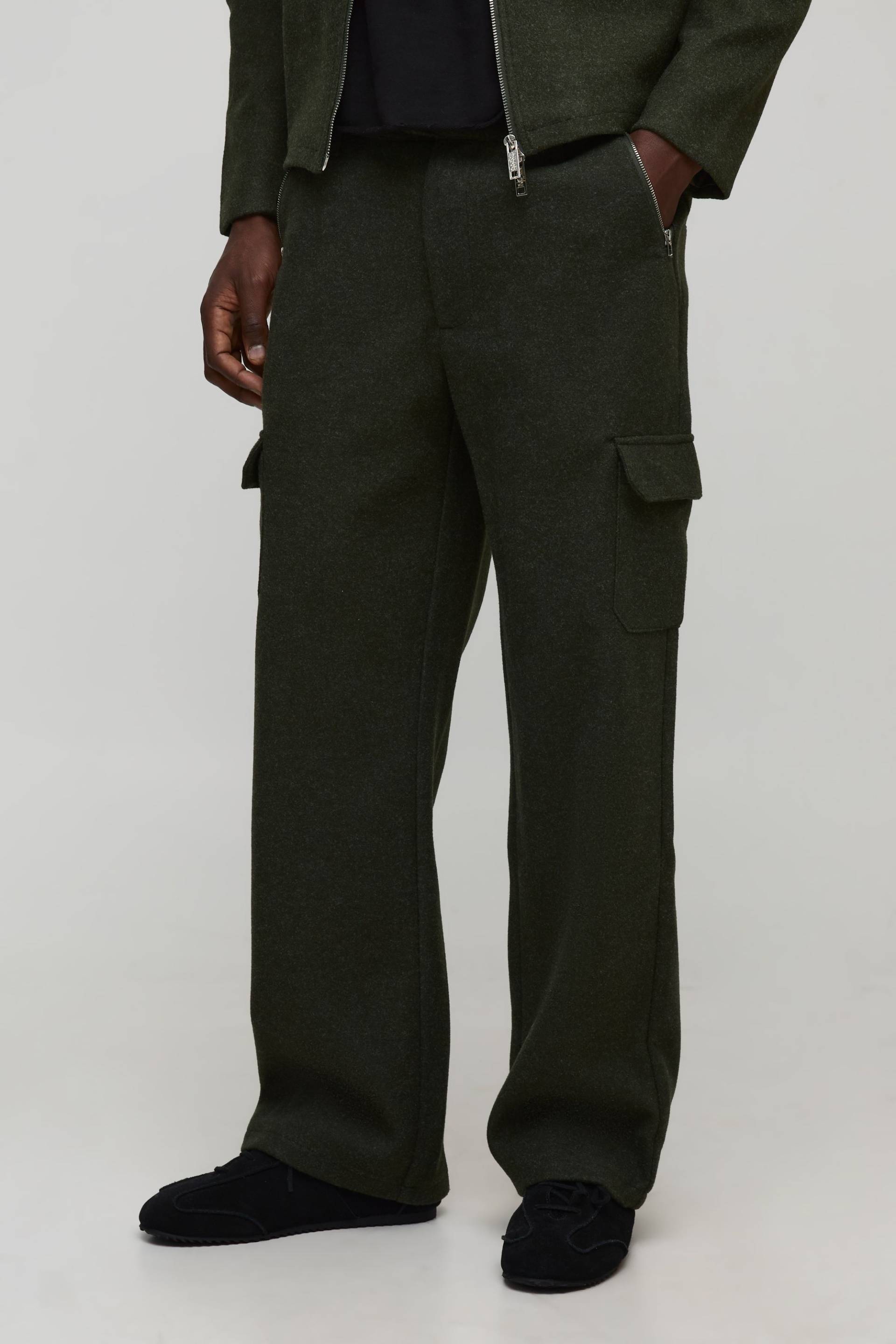 Lockere Hose in Wolloptik - Khaki - 34, Khaki von boohooman