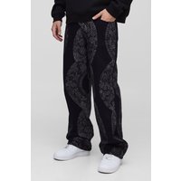 Lockere Jacquard Jeans mit Schlagenprint - Schwarz - 32R, Schwarz von boohooman