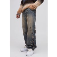 Lockere Jeans mit Adler-Print - stonewash - 36R, stonewash von boohooman