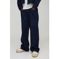 Lockere Jeans mit Kontrast-Naht - Indigo - 28R, Indigo von boohooman