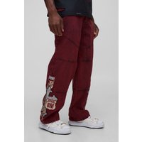 Lockere Jeans mit Moto-Aufnäher - Rot - 34R, Rot Lockere Jeans mit Moto-Aufnäher - Rot - 34R, Rot von boohooman