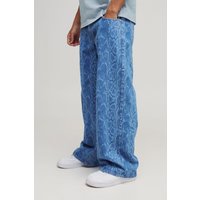Lockere Jeans mit Schlagenprint - Blau - 28R, Blau von boohooman