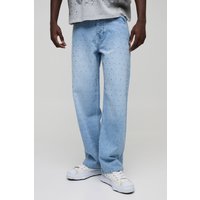 Lockere Jeans mit Strass-Verzierung - Blau - 32R, Blau von boohooman