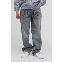 Lockere Jeans mit Worldwide-Applikation - Ecru - 34R, Ecru von boohooman