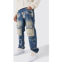 Lockere Jeans mit X-Ray Print und Acid-Waschung - Grau - 32R, Grau von boohooman