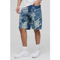 Lockere Jeansshorts mit überkreuzter Applikation von boohooman