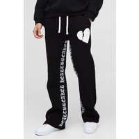 Lockere Jogginghose mit Herz-Print - Schwarz - XS, Schwarz Lockere Jogginghose mit Herz-Print - Schwarz - XS, Schwarz von boohooman