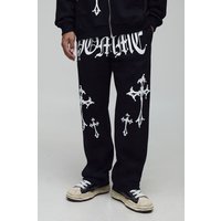 Lockere Jogginghose mit Homme Kreuz Perlen-Verzierung - Schwarz - S, Schwarz von boohooman