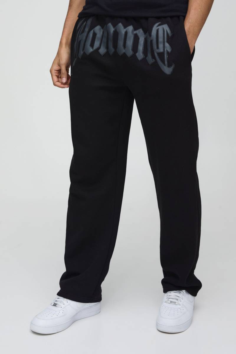 Lockere Jogginghose mit Homme PU-Applikation - Schwarz - M, Schwarz von boohooman