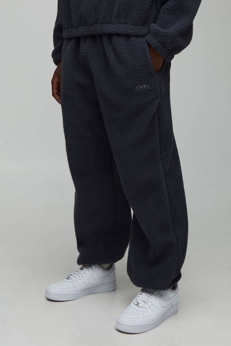 Lockere Man Borg-Sweatshirt Bestickte Jogginghose - Grau - S, Grau von boohooman